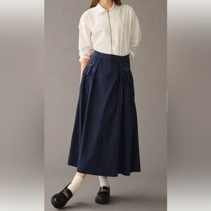 NEW NWT By Anthropologie Poplin Utility Maxi Long Skirt Boho Cotton Pleated 10 M